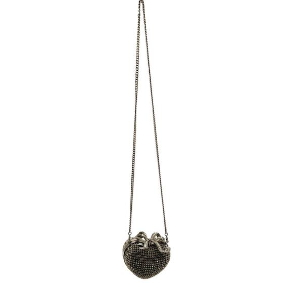 Self Portrait Silver Crystal Bow Heart Evening Bag & Chain Strap - Picture 3 of 12